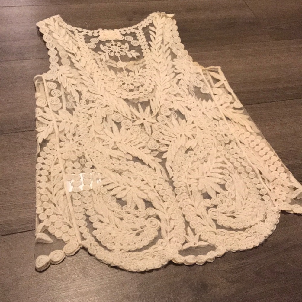 Ivory embroidered mesh tank - Picture 2 of 4